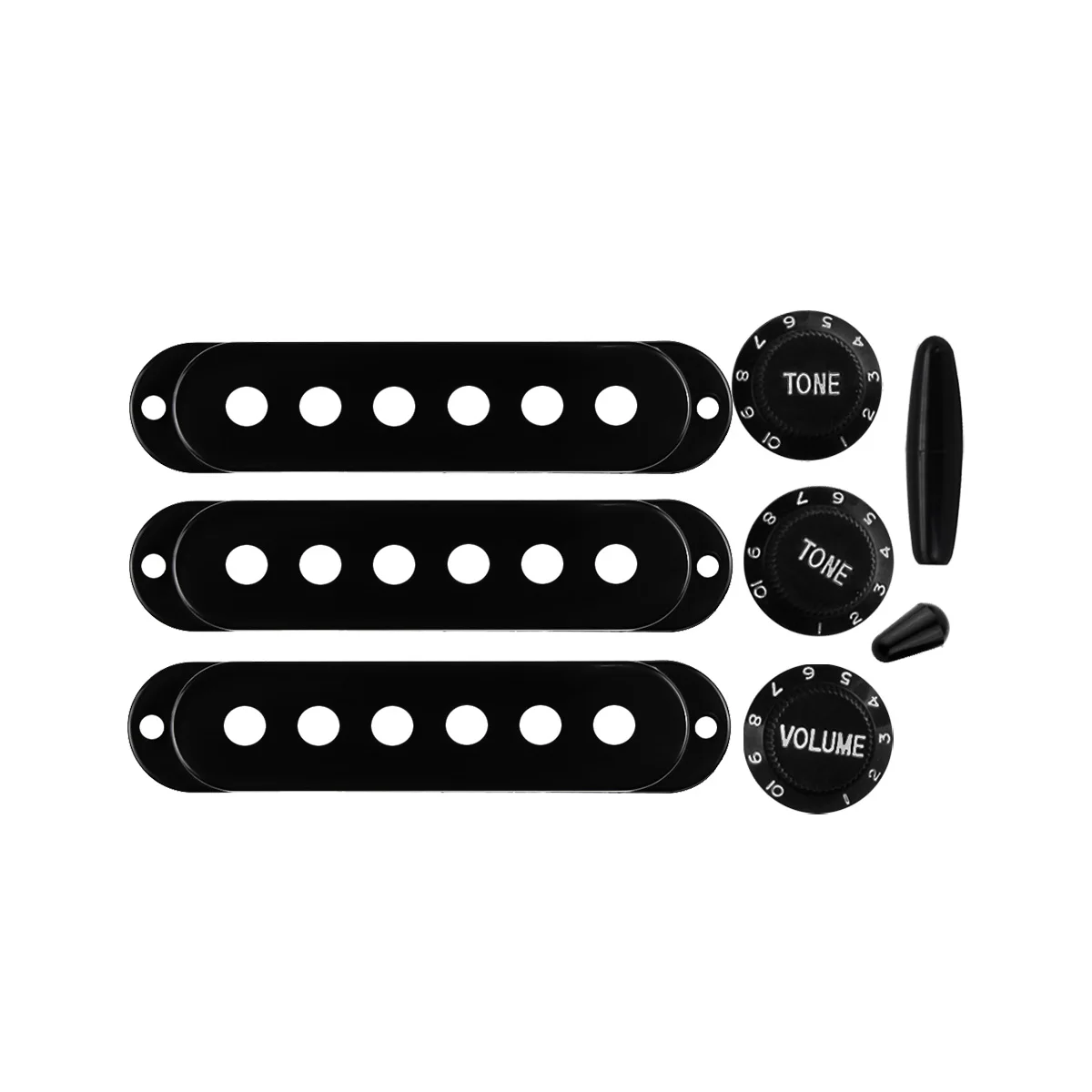 

FLEOR Set of Plastic Black Guitar Single Coil Pickup Covers 2T1V Knobs Switch Tip Whammy Bar Tip for ST