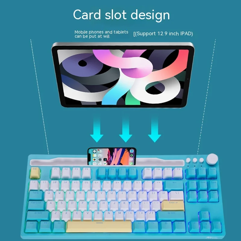 RK H87 Mechanical keyboard 3-mode PBT key cap card slot can put tablet 87 keys Computer laptop office keyboard Hot swappable RGB image 4