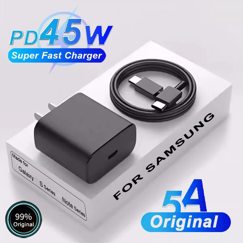 Original  PD Charger 45W Super Fast Charging Adapter For Samsung Galaxy Phone Charger Quick Charge3.0 Type C Cable USB C Charger