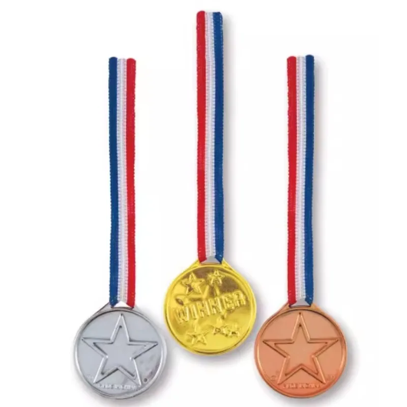 10Pcs Plastic Gold Silver Copper Winner Award Medals for Kids Birthday Party Favors Sports Game Prize Soccer Football Toys