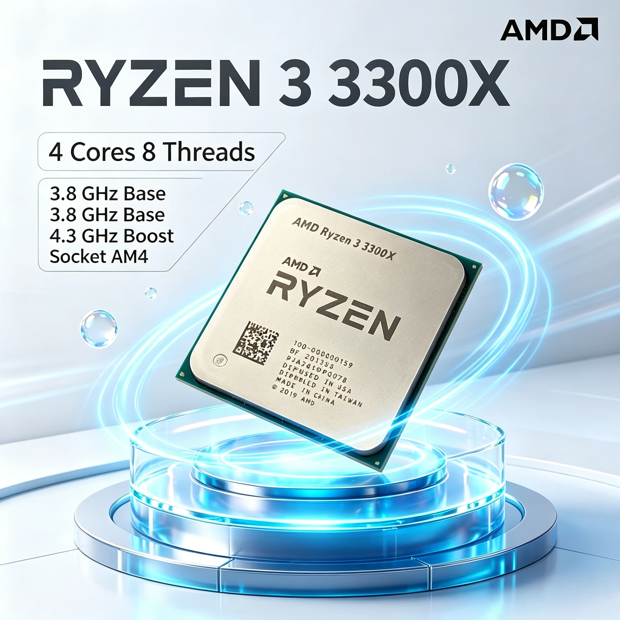 AMD Ryzen 3 3300X 4-Core 8-Thread Zen 2 CPU 4.3GHz Boost 16M