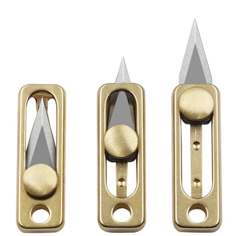 سلسلة المفاتيح المحمولة قلادة تفريغ فتاحة اكسبرس في الهواء الطلق أداة تخييم سكين صغير حلقة رئيسية صغيرة النحاس دفع سكين المفاتيح #3