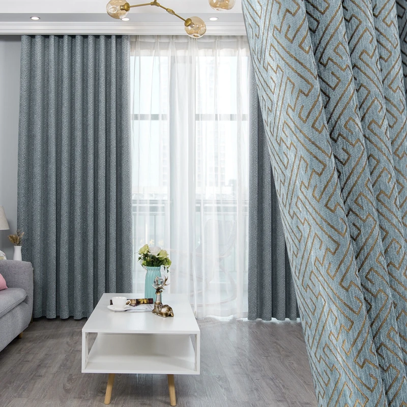 Height 65-80% Blackout Made Window Curtain Finished Bedroom Living Room Door Curtains Nordic Shade Cloth Blue