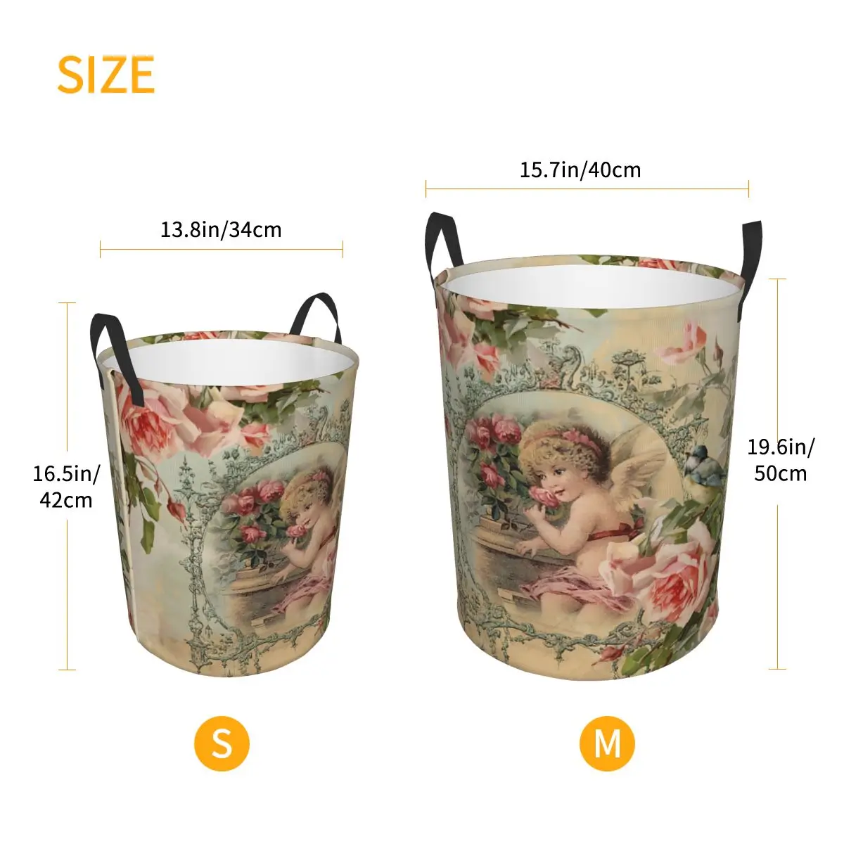 Custom Victorian Angel Vintage Rose Laundry Basket Collapsible Clothing Hamper Toys Organizer Storage Bins