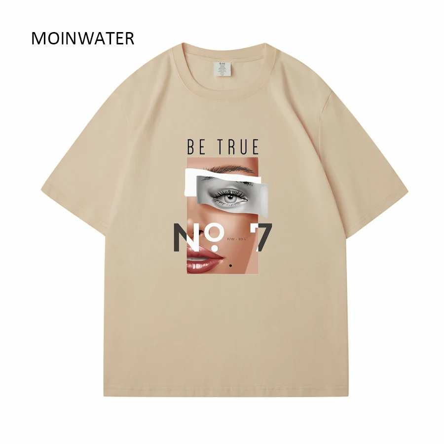 MOINWATER New Women Streetwear Summer T shirt Female Beige Fashion Printed Tees Lady White Casual Young Short Sleeve Tops MT2332