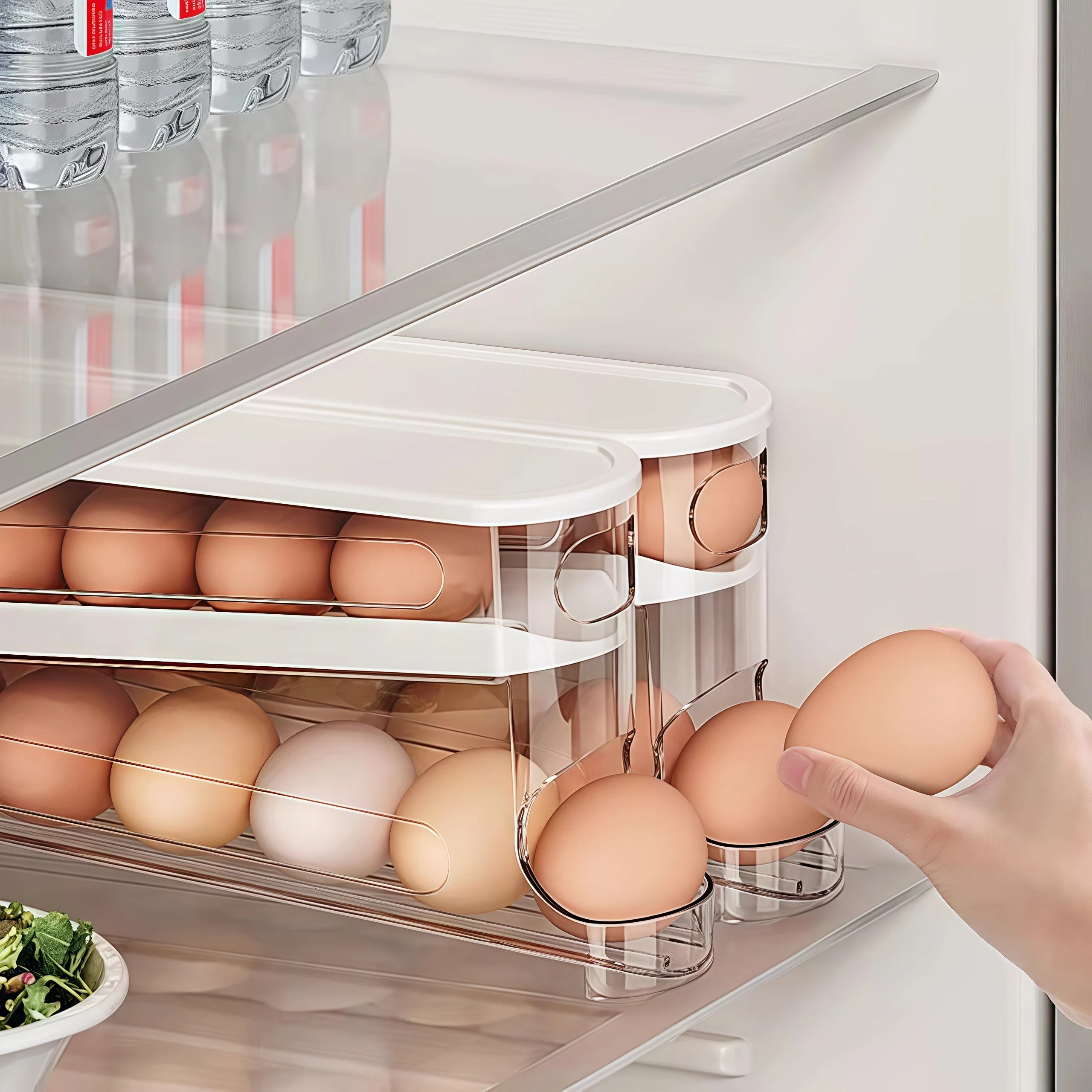 Double Layer Rolling Egg Dispenser Refrigerator Egg Storage Box Automatic Scrolling Egg Holder Household Large Capacity Kitchen