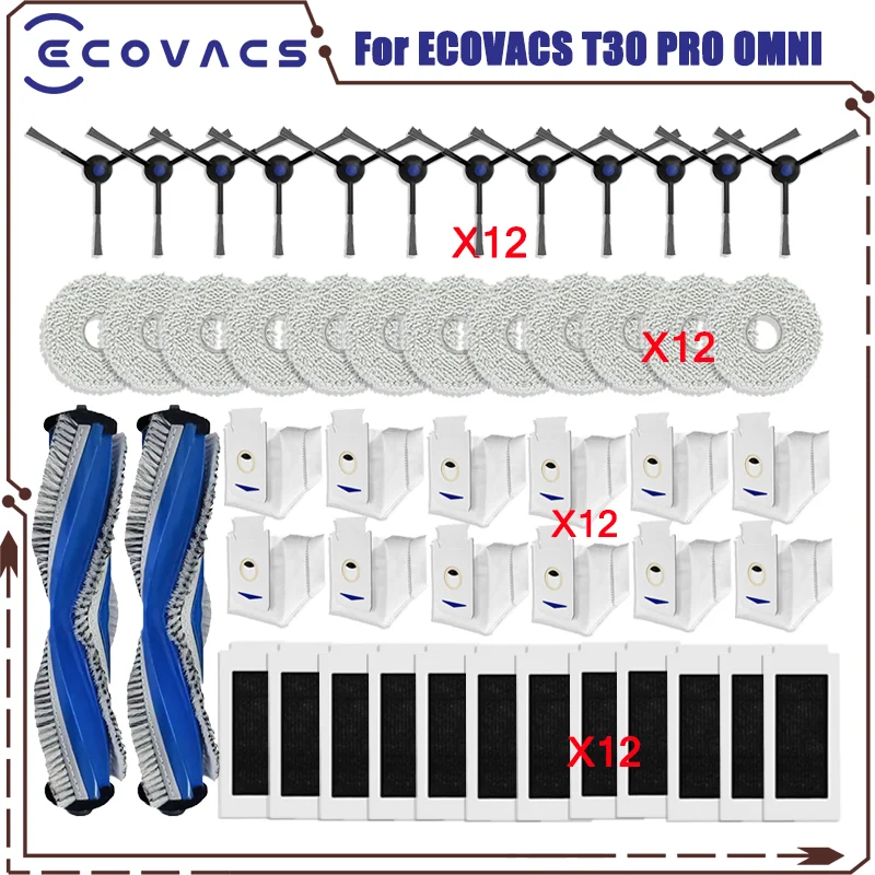 Fit For Ecovacs Debot T30 Pro Omni, T30 OMNI, YEEDI M12 Pro+ Parts Roller Side Brush Hepa Filter Dust Bag Mop Cloth Bracket