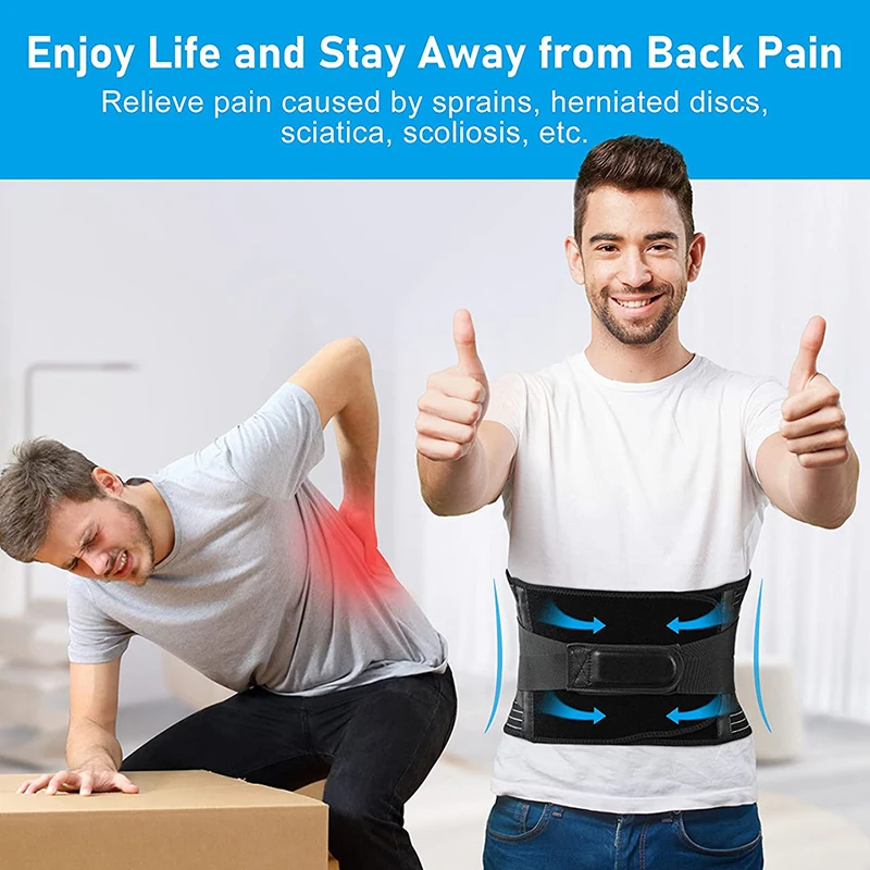 Back Support Belt Relief for Lower Back Pain with 6 Stays Adjustable Lumbar Support Strap Breathable Mesh Back Braces Waist Belt