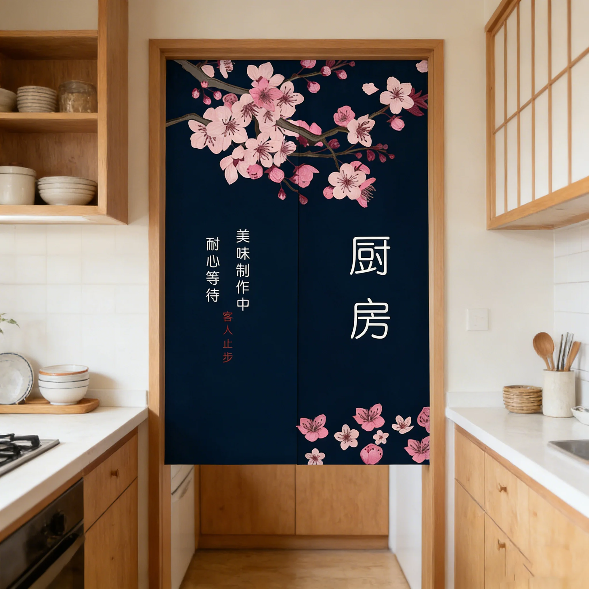 Professional Chinese Style Kitchen Door Curtain, Grease Resistant Half Noren for Restaurant Commercial & Home Use