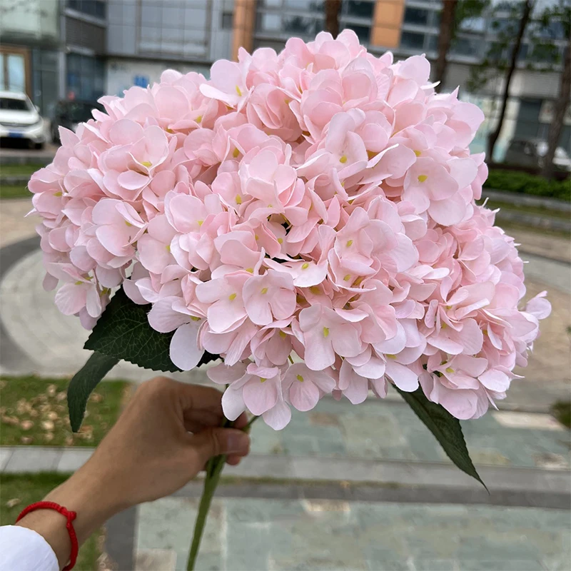 Large Size 5 Heads Artificial Flowers White Pink Hydrangea Silk DIY Wedding Bridal Bouquet Fake Flowers Home Party Decoration image 4