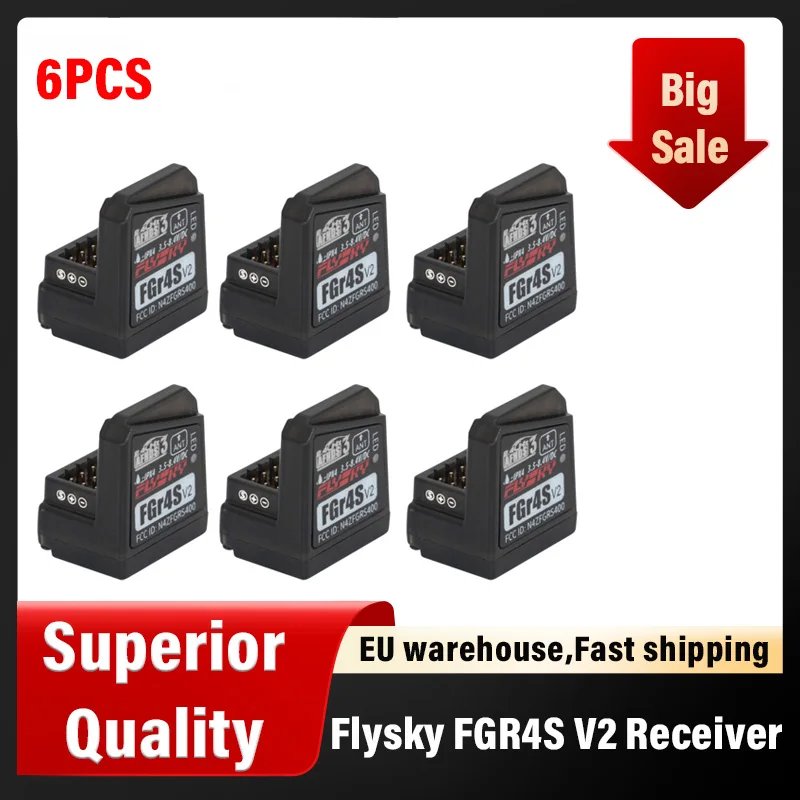 

6Pcs Flysky FGR4S V2 Receiver - AFHDS 2A Protocol, Single Antenna, PWM/PPM/IBUS Output, Compatible with NB4/PL18 Transmitters