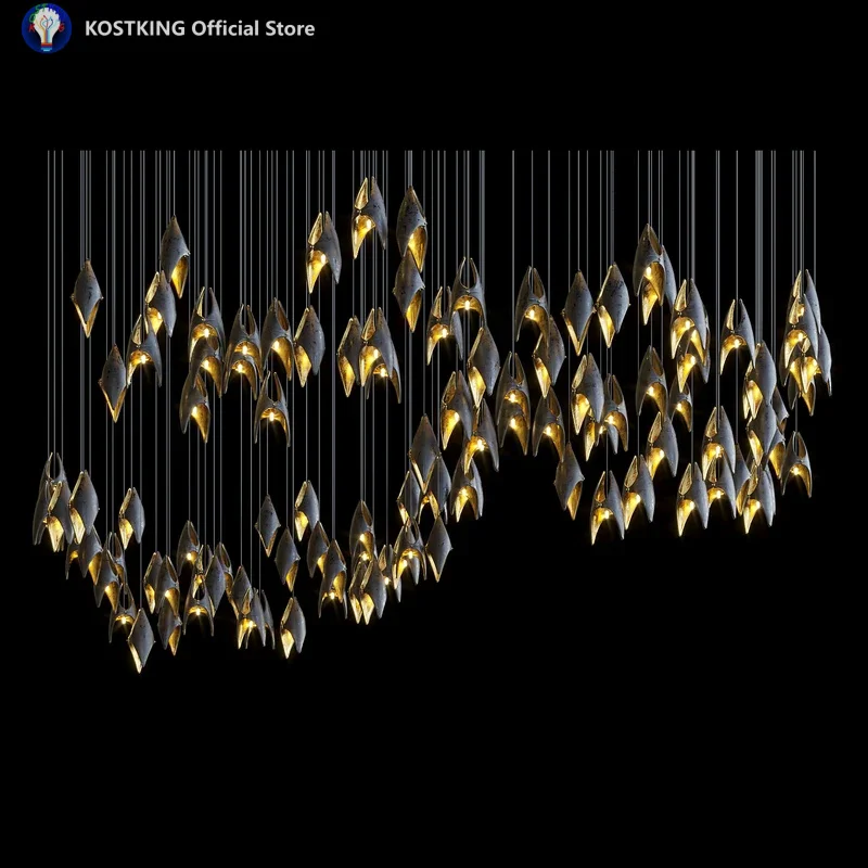 Project Custom Chandelier Cearamic Black Gold Art Creative Chandelier Lightings for Hotel Villa Restaurants