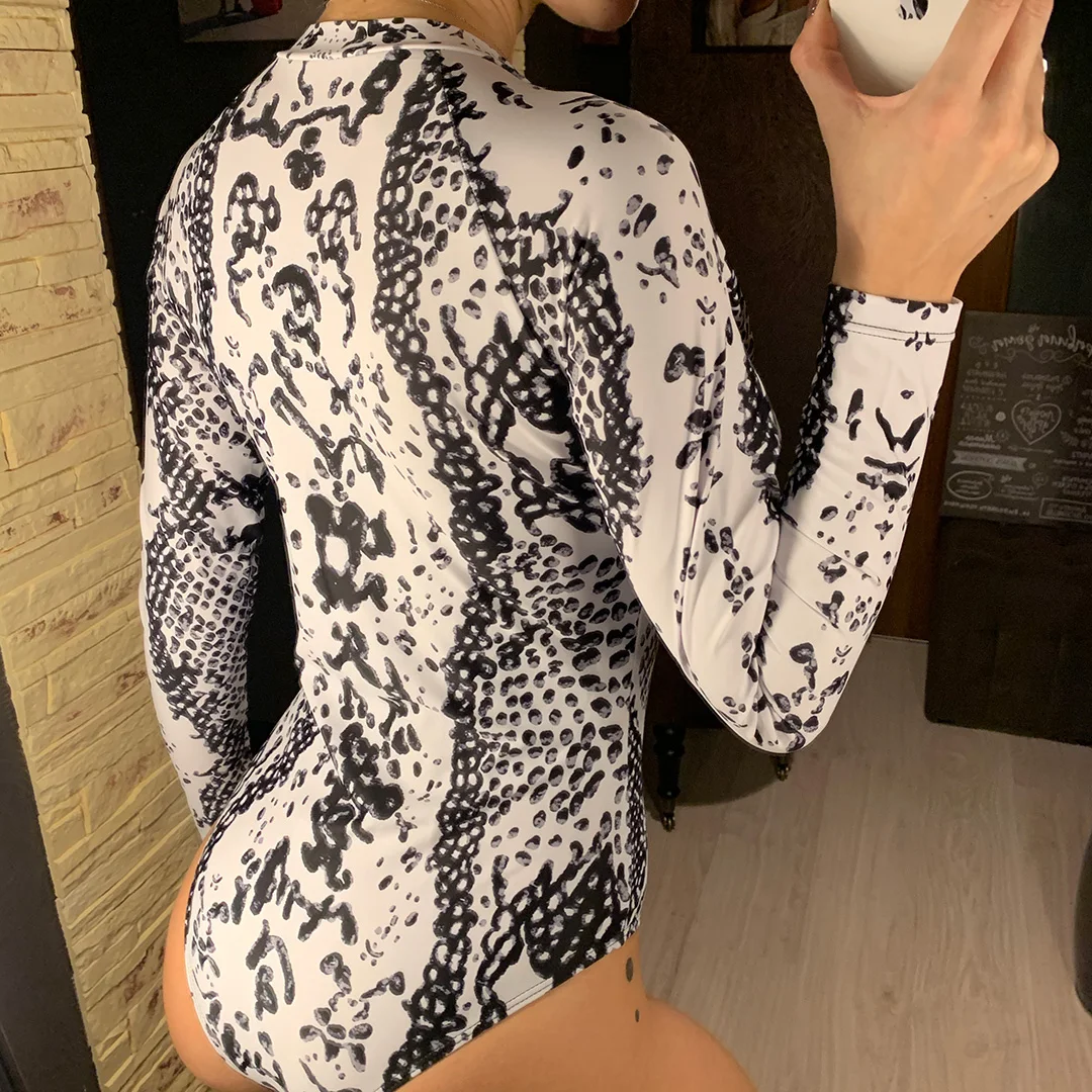 Sexy Reißverschluss Surf Rash Guard Einteiliger Badeanzug Damen Bademode Weiblicher Badeanzug mit Schlangenhaut-Print und langen Ärmeln V2108L – Detail 9
