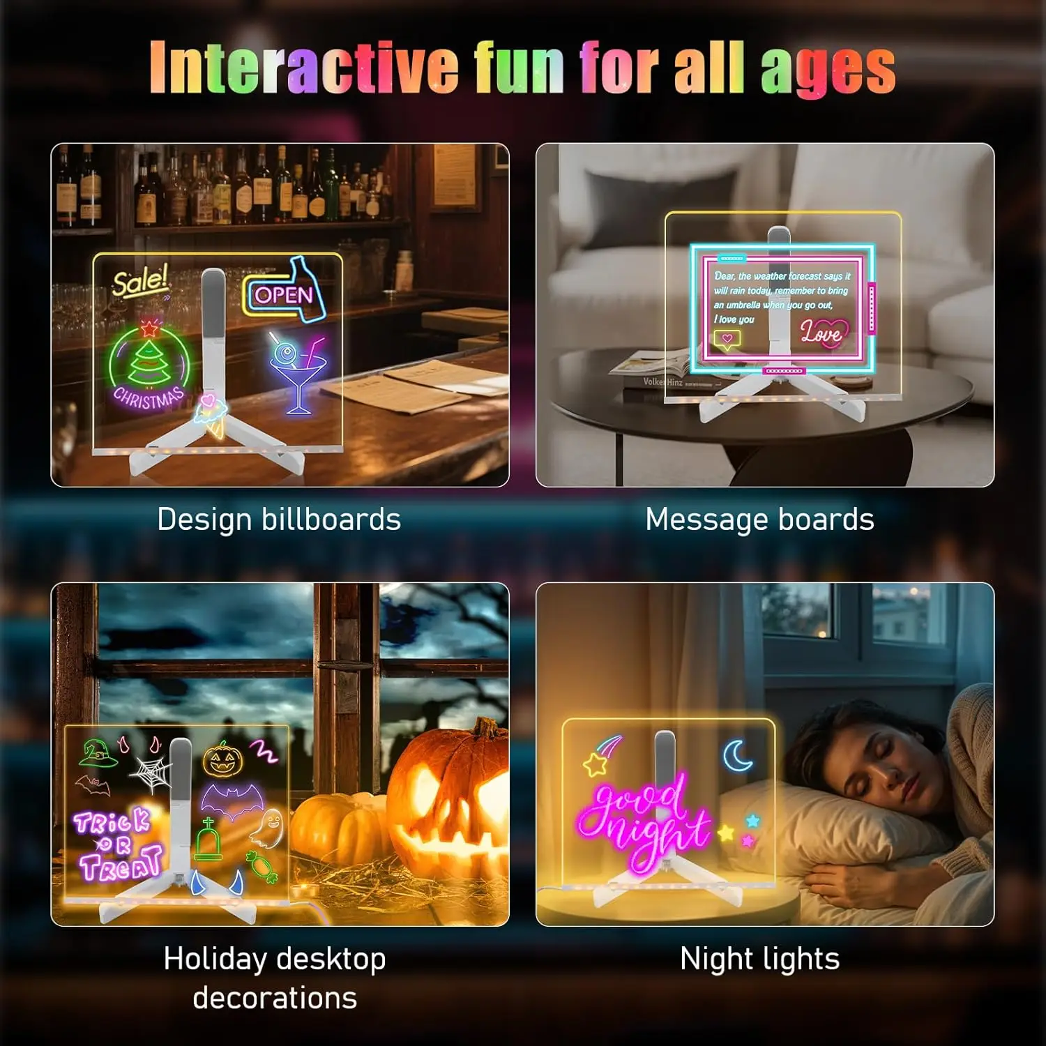 LED Note Board with Colors, Led Drawing Board Clear Drawing Board with Light, Light-Up Acrylic Writing Board Gift for Birthdays