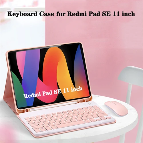 Funda con teclado para Xiaomi Redmi Pad SE de 11 pulgadas, funda con soporte multiángulo para teclado Bluetooth desmontable con portalápices