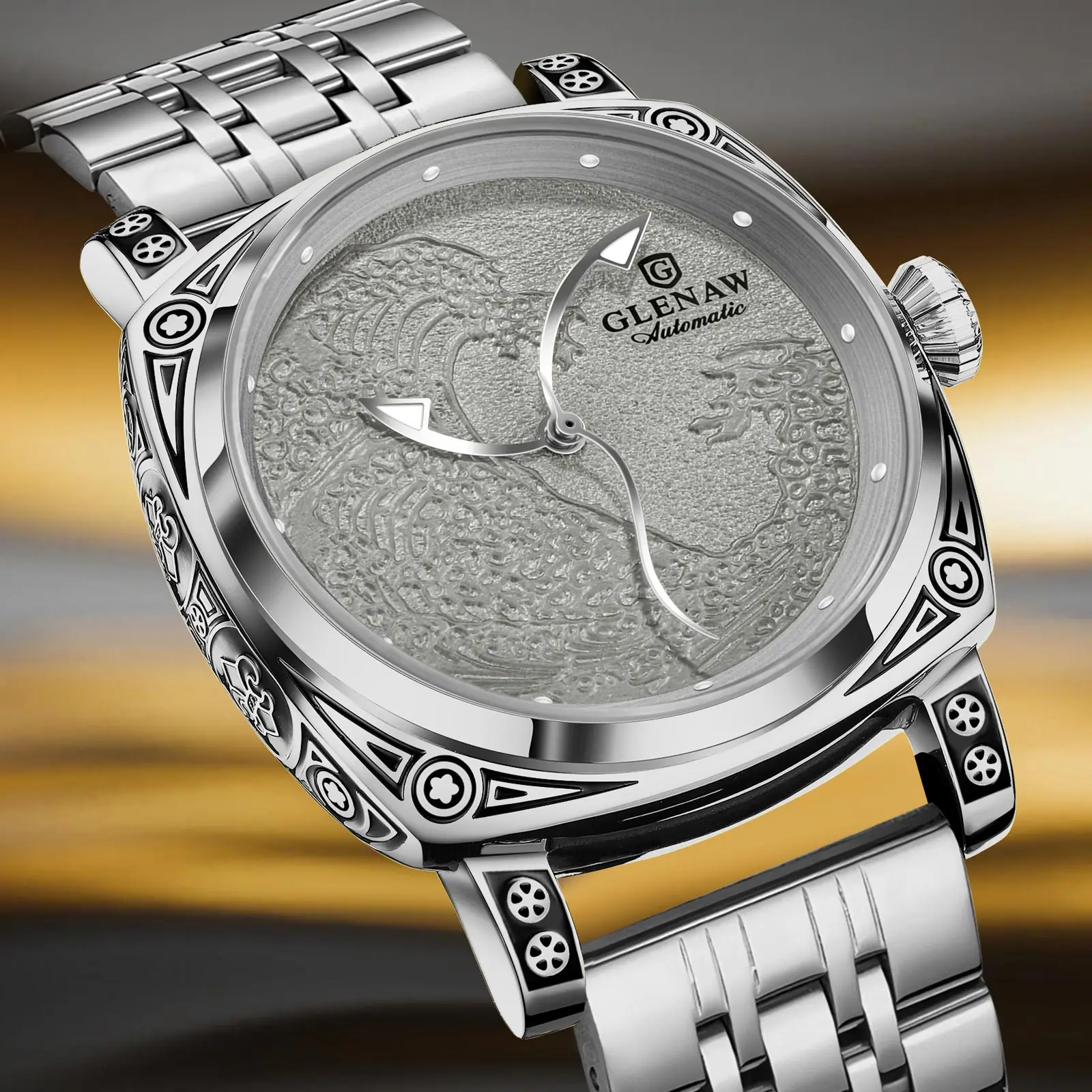 

Glenaw Wave Series Лучший бренд Роскошные мужские часы Модные деловые полностью автоматические механические золотые часы Водонепроницаемые часы