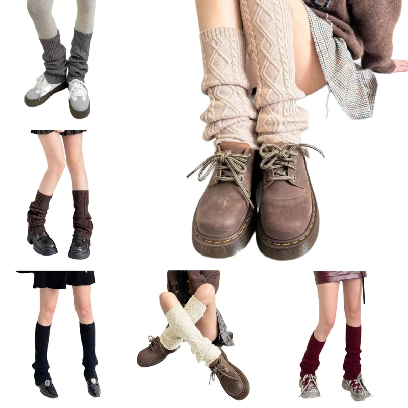 

Soft Wool Rhombus Pattern Leg Warmers Long Boot Socks for Office and Outdoor Use Dropship