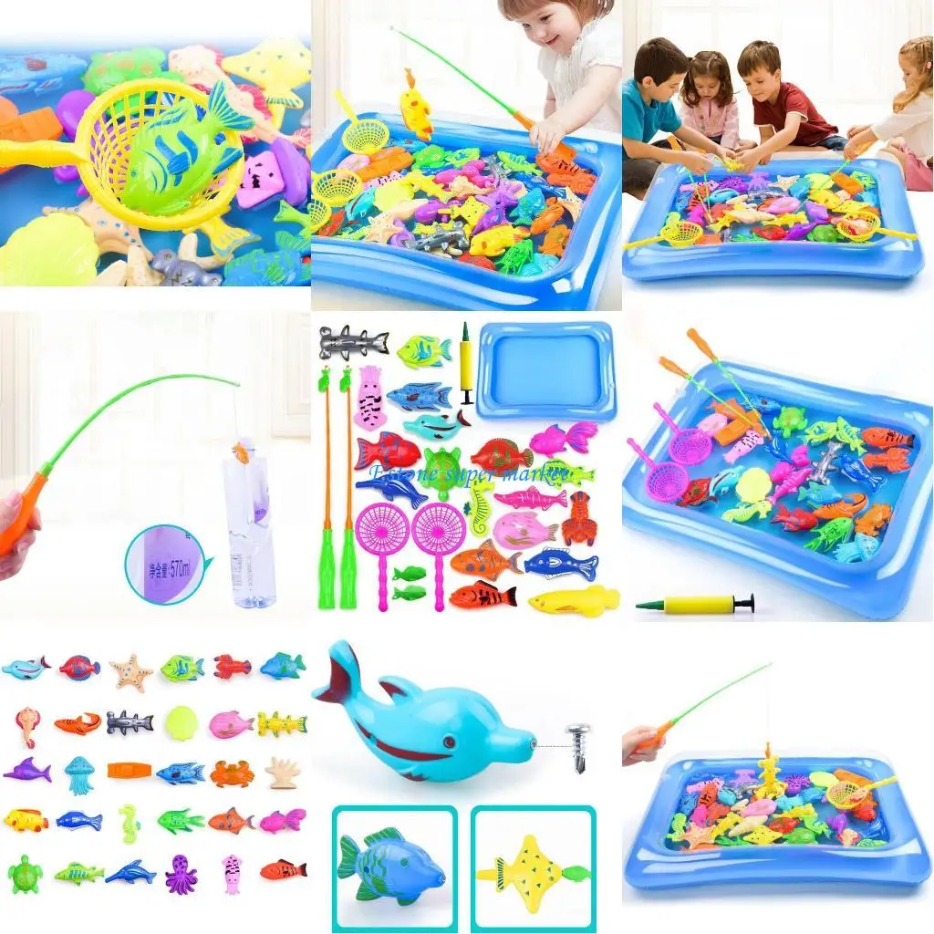 Jouets pêche magnétiques 090B, 29 pièces, canne à poisson en plastique, ensemble d'étang pour enfants, cadeaux d'eau