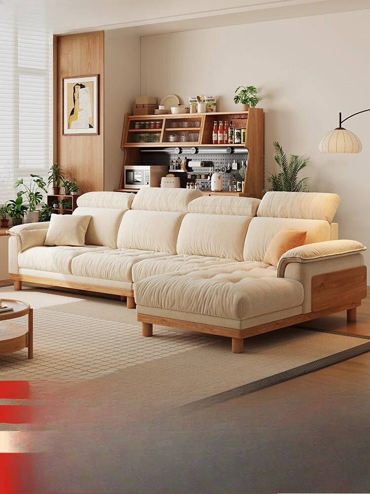 

Modern simple solid wood fabric sofa Japanese living room log wind adjustable headrest cat scratch cloth concubine sofa
