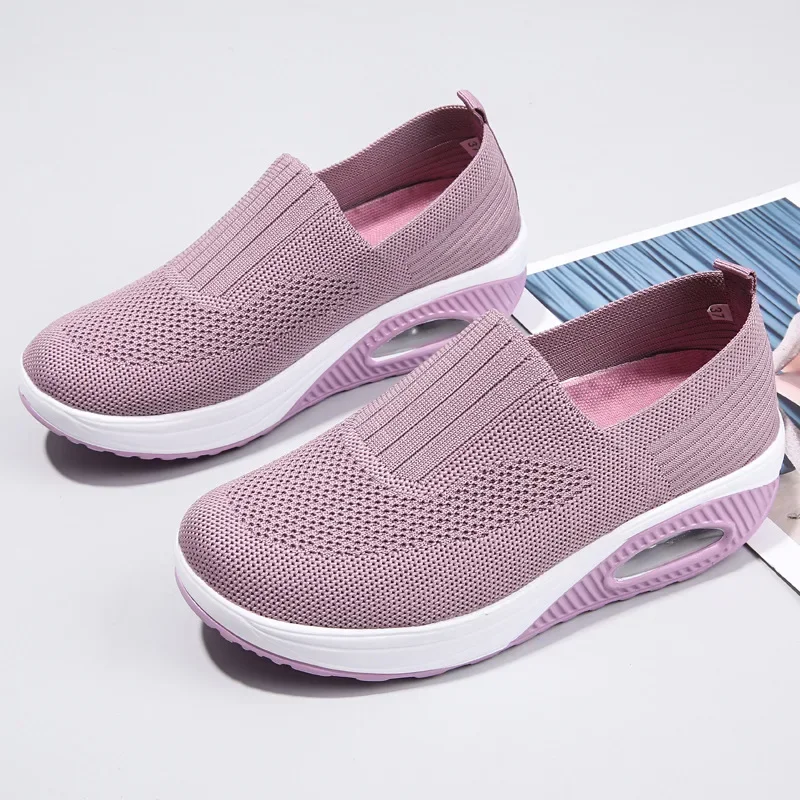 Women\'s Fashion Thick Sole Air Cushion Elevated Sloping Heel Rocking Shoes for Women Casual Sport Sock Sneakers Zapatillas Mujer