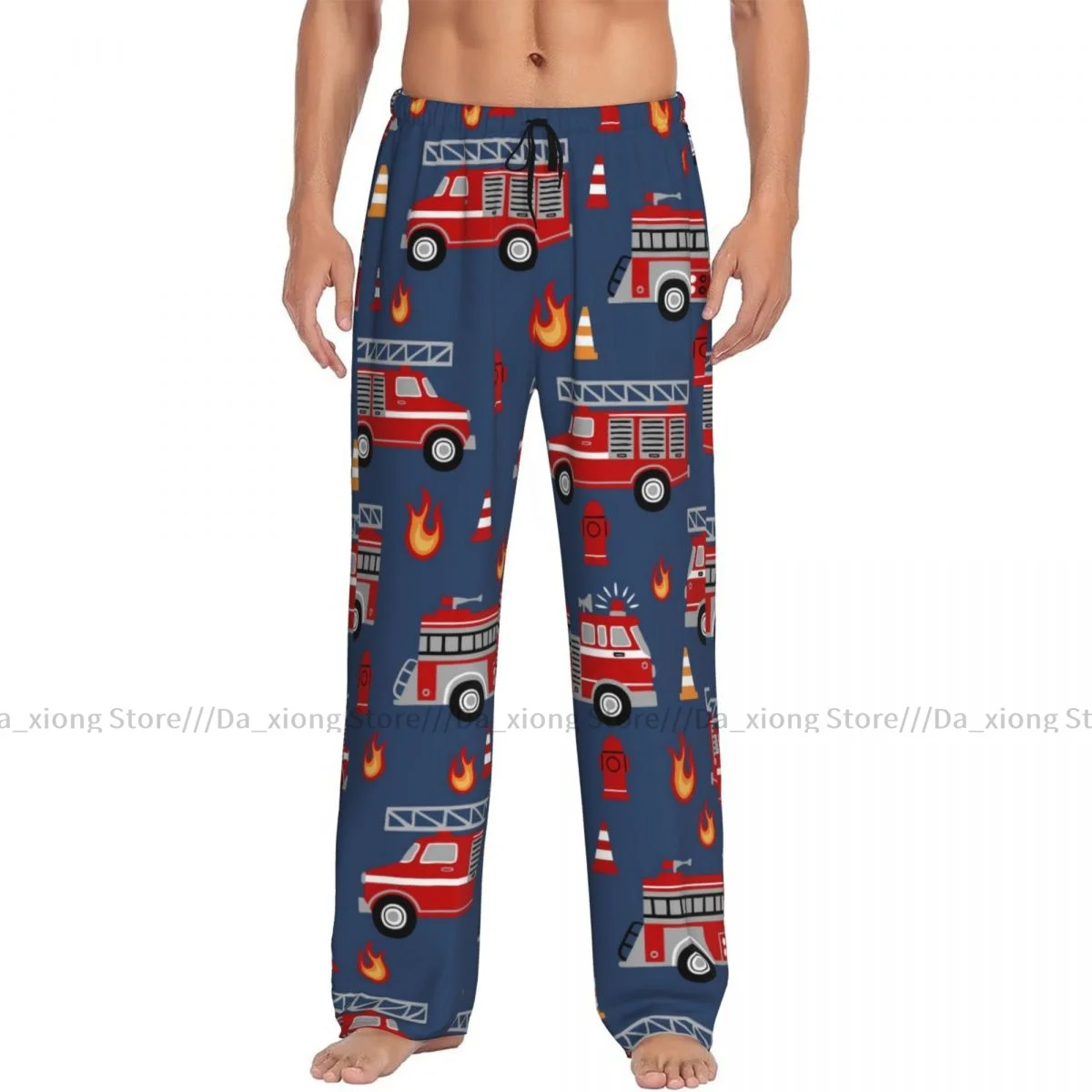 Men Sleep Bottoms Male Lounge Trousers Men's Fire Trucks Cartoon Pajama Pants