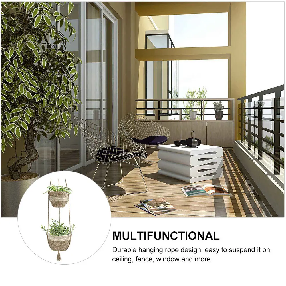 

1 Set Hanging Rope Flower Pot Woven Plant Basket Durable Greenery Decor For Wall Doorway Office Indoor Storage Container For