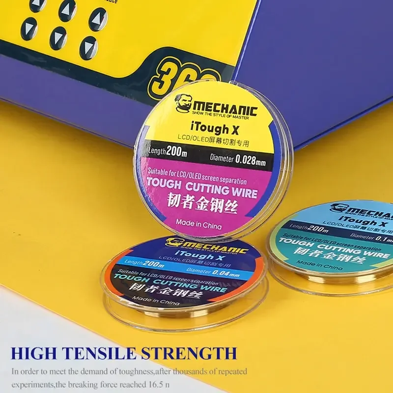 ميكانيكي iTough X سلك فولاذي خاص عالي الصلابة لشاشة LCD OLED خط فصل القطع 0.028 مم - 0.1 مم × 200 م