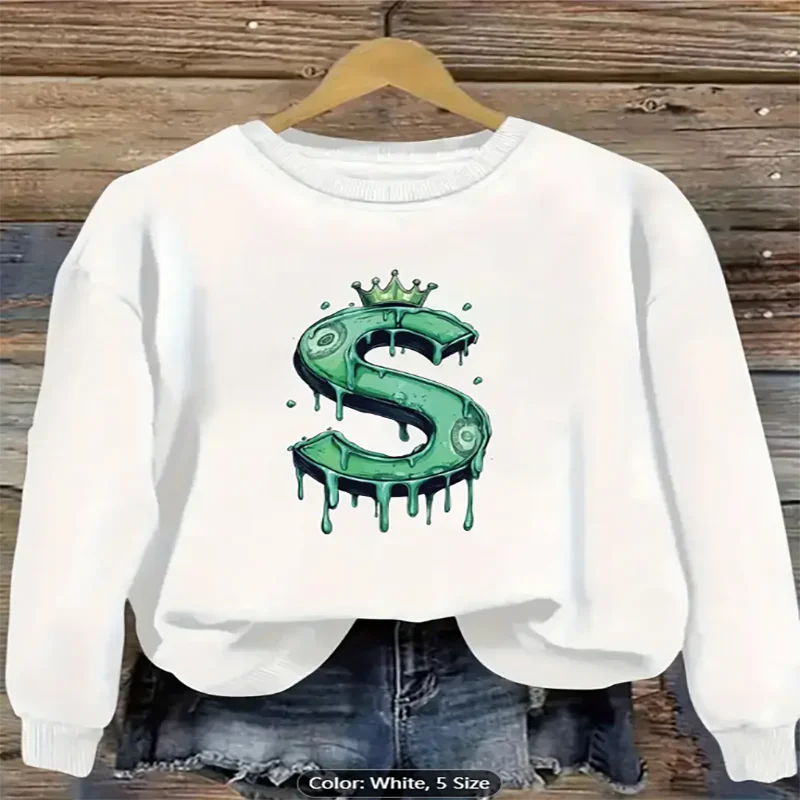 

Женский белый свитшот с капающей короной и графическим принтом, повседневный пуловер большого размера, топ для любителей начального стиля, чистый хлопок