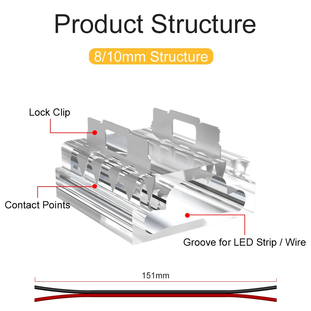 Złącze taśmy LED COB 2pin 3pin 4pin dla 8mm 10mm szerokiej PCB taśmy LED jednokolorowe RGB CCT bez lutowania prawy przewód aniołowy akcesoria