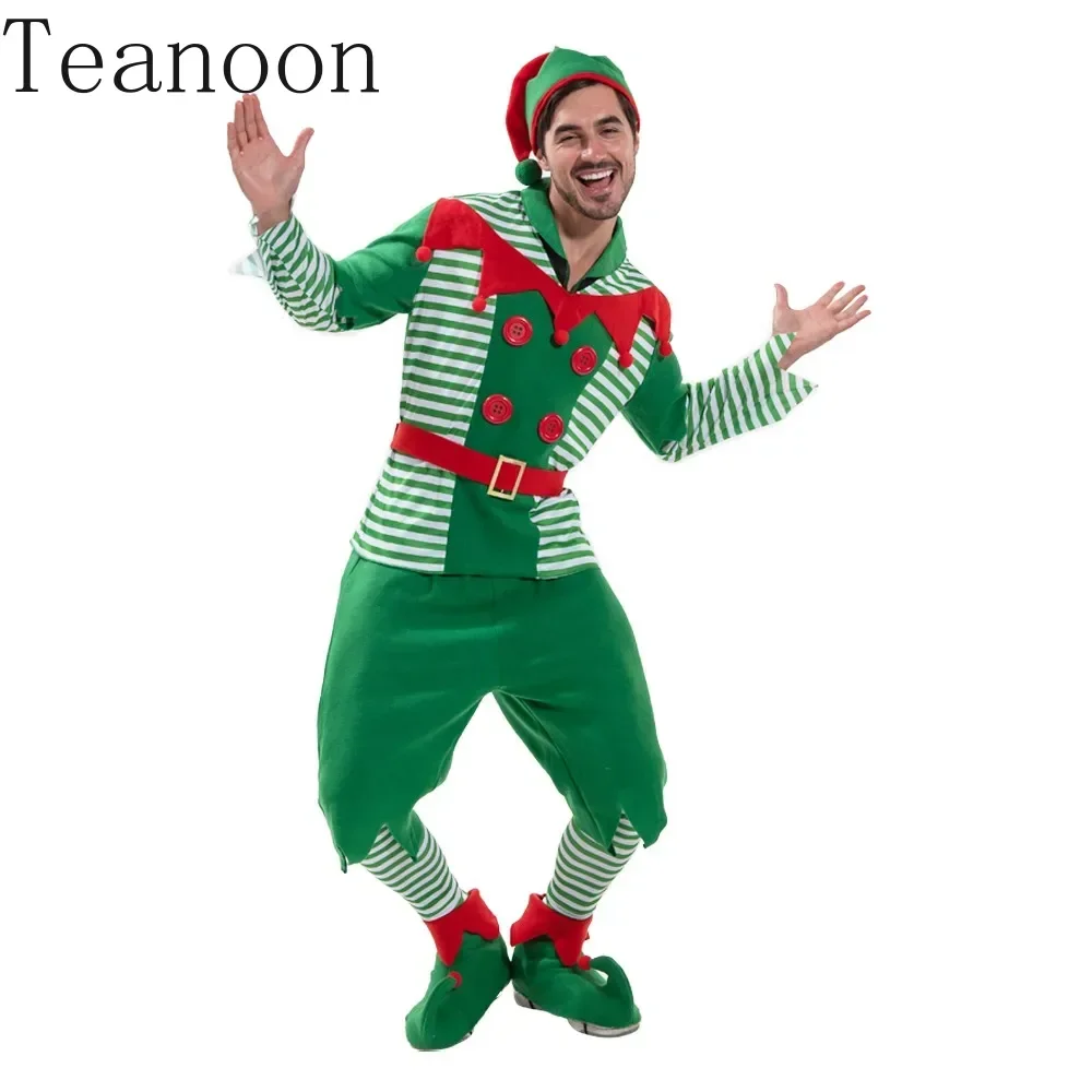 Teanoon Adult Christmas Elf Costumes Xmas Party Christmas Family Matching Cosplay Costume New Year Fancy Dress Clothes Set Men