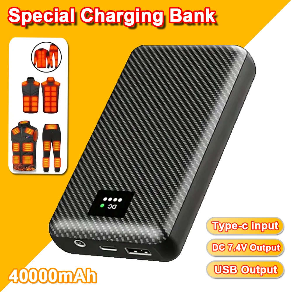 40000mAh Power Bank DC 7.4V for Heated Vest Jacket Scarf Gloves External Powerbank Heating clothing Winter Warmth Christmas Gift