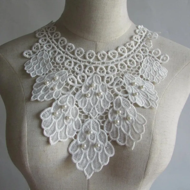 

Elegant Imitation Pearl Collar DlY Fabric White Lace Trim Lace Embroidery Sewing Garment Design Lace Trims