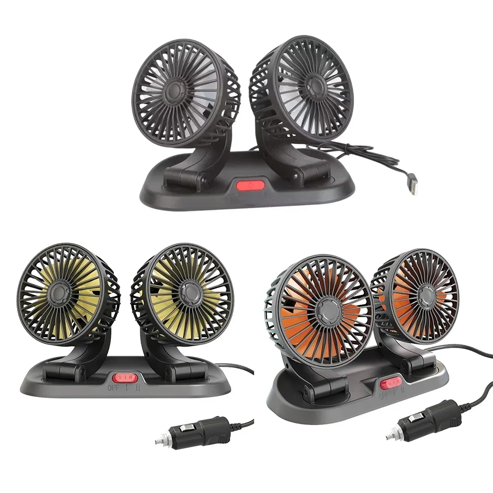 5V 12V 24V Car Fan Cooling Car Fan Dual Head Usb Car Fan 2 Speeds Adjustable Auto Cooler Air Fan Car Accessories Wind Regulation
