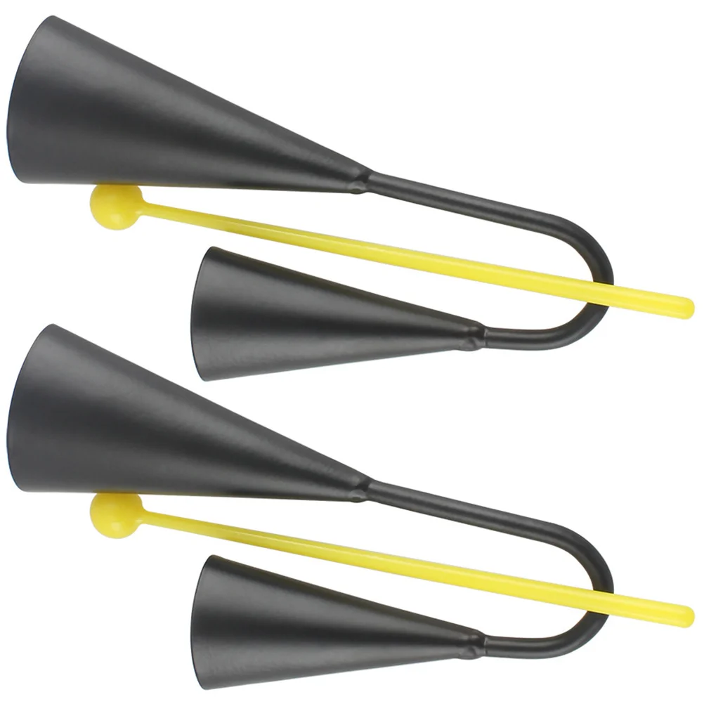 

2 Sets Double Ringing Cow Bell Hand Percussion Cowbells Musical Toys Kids Small with Stick Instrument Frosted