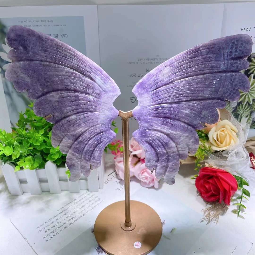 Beautiful Natural Ziyun Mother Crystal Stone Angel Wing Hand Carved Healing Love Figurine Energy Crafts Home Decoration As Gifts