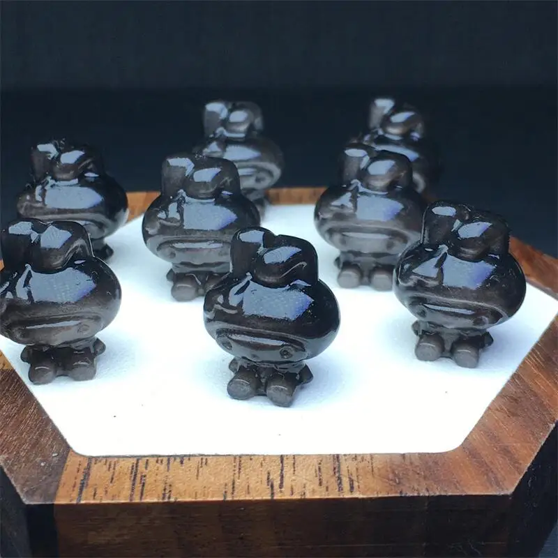 

5PCS Natural Silver Obsidian Cartoon Carving Healing Reiki With Hole Fashion Jewelry For Holiday Gifts 19MM