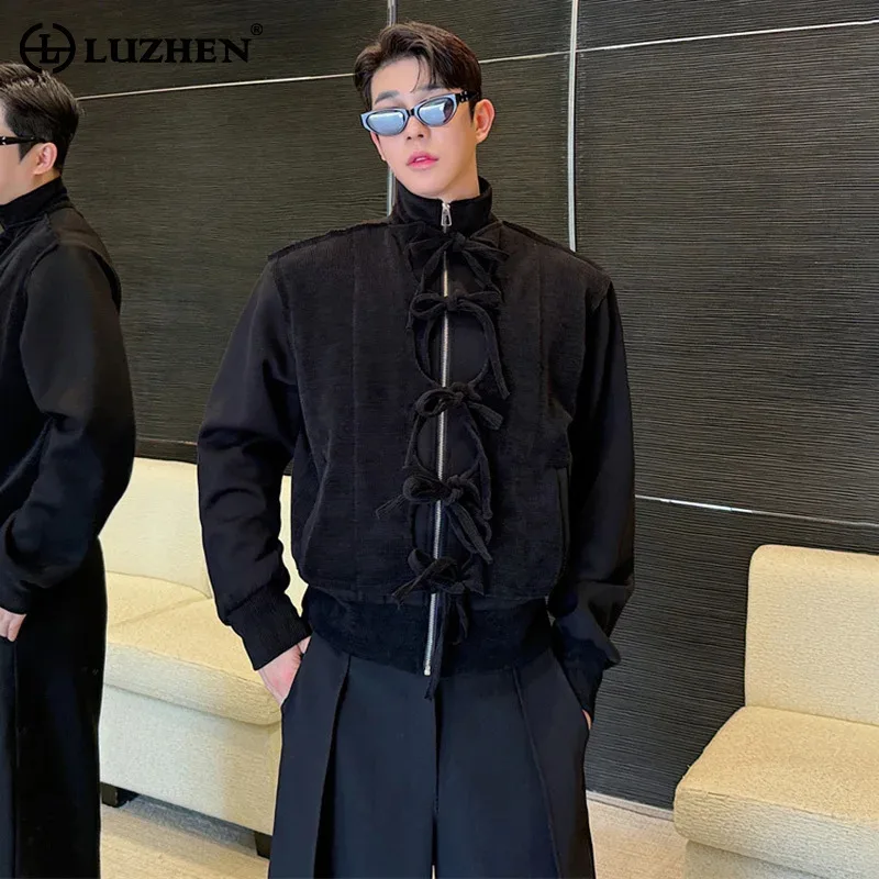 

LUZHEN Short Design Knot Original Trendy Ribbon Jackets Splicing High Street Spring New Men's Clothing Personalized Coat JY5981