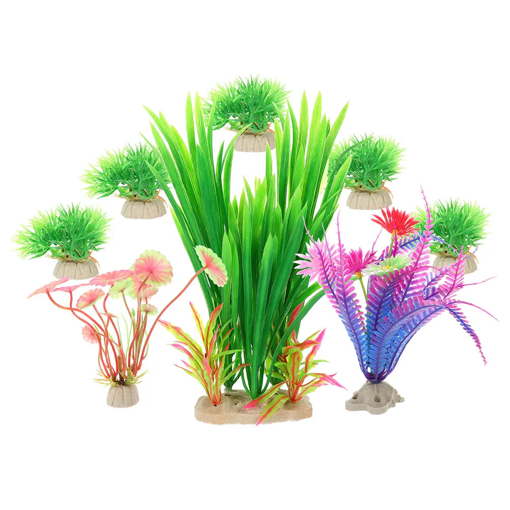 

8 Pcs Realistic Aquarium Plants Decoration Set Plastic Fish Tank Water Grass Accessories Lifelike Ornament Safe Durable Pet
