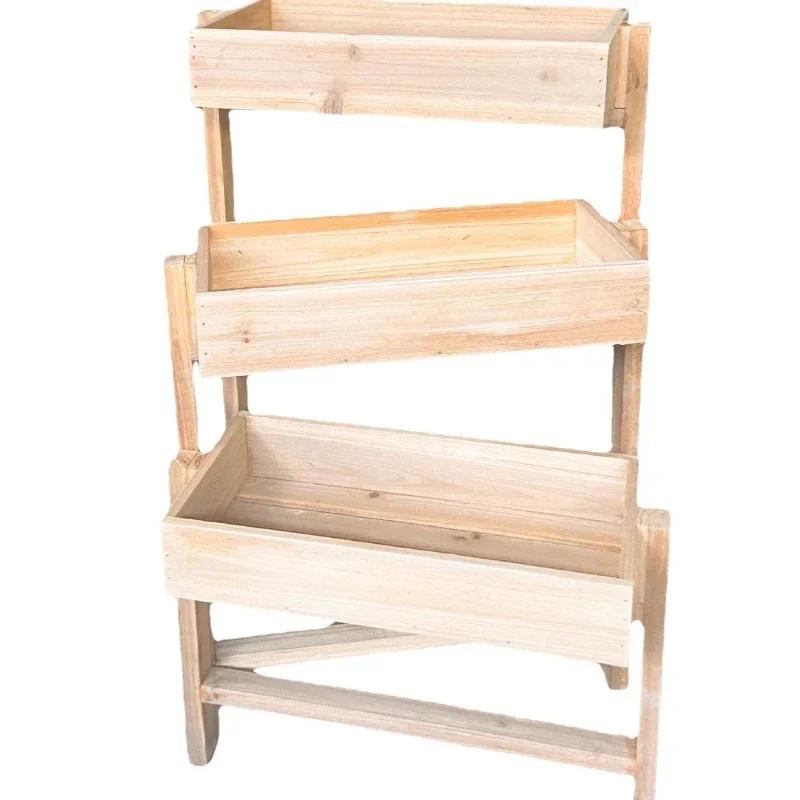 Retro old flower stand, living room indoor multi-layer solid wood balcony floor-to-ceiling ladder succulent plant wooden flower