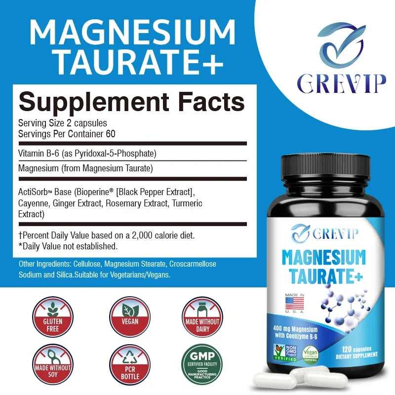 Magnesium Taurate Capsules - Improve Mood, Supports Muscle & Heart Health, Promote Blood Circulation, Electrolyte Balance - view 2