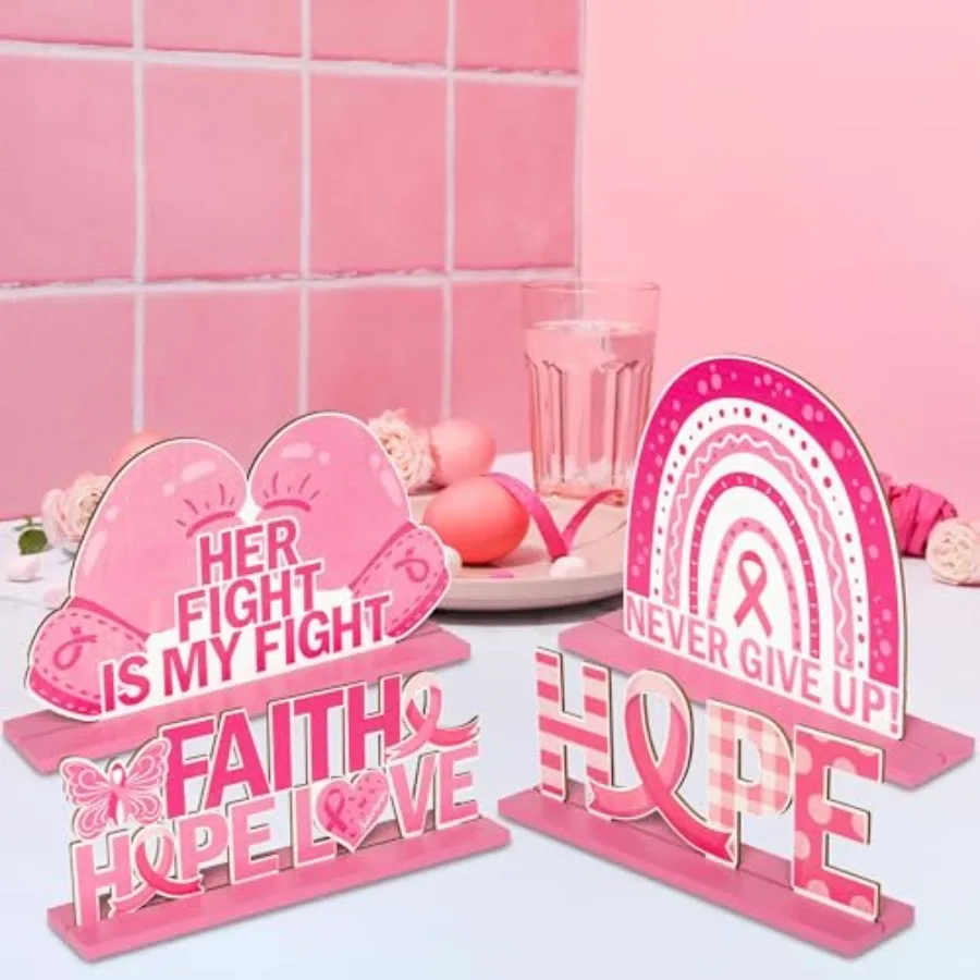 Breast Cancer Awareness Centeroieces 4pcs Breast Cancer Pre Theme Centerpieces Pink Ribbon Boxing Glove Design Detachable Wood