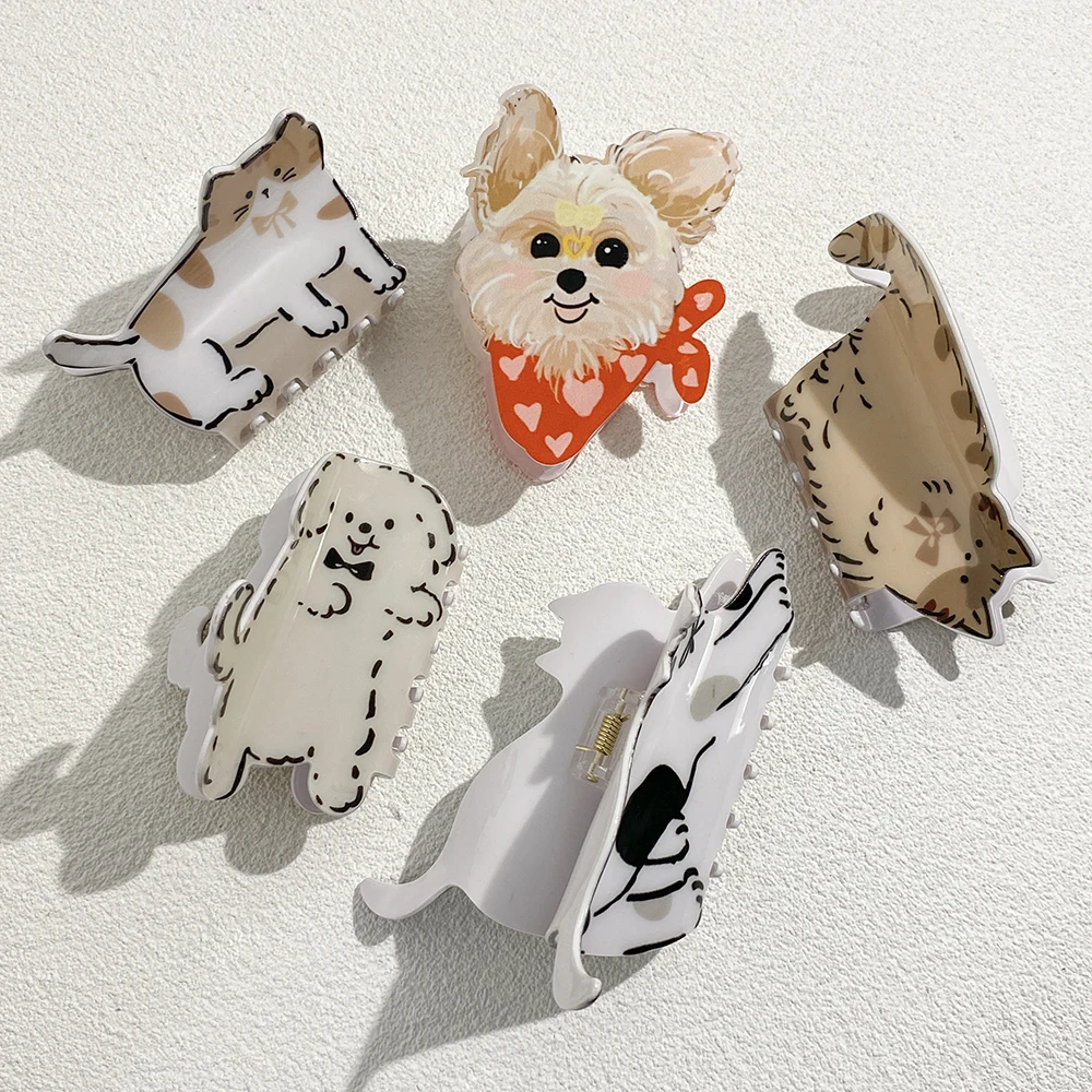 

New Acrylic Cartoon Cat Dog Printed Crab Clamp For Women Girls Personality Animal Plastic Party Hair Accessories Tool Gifts