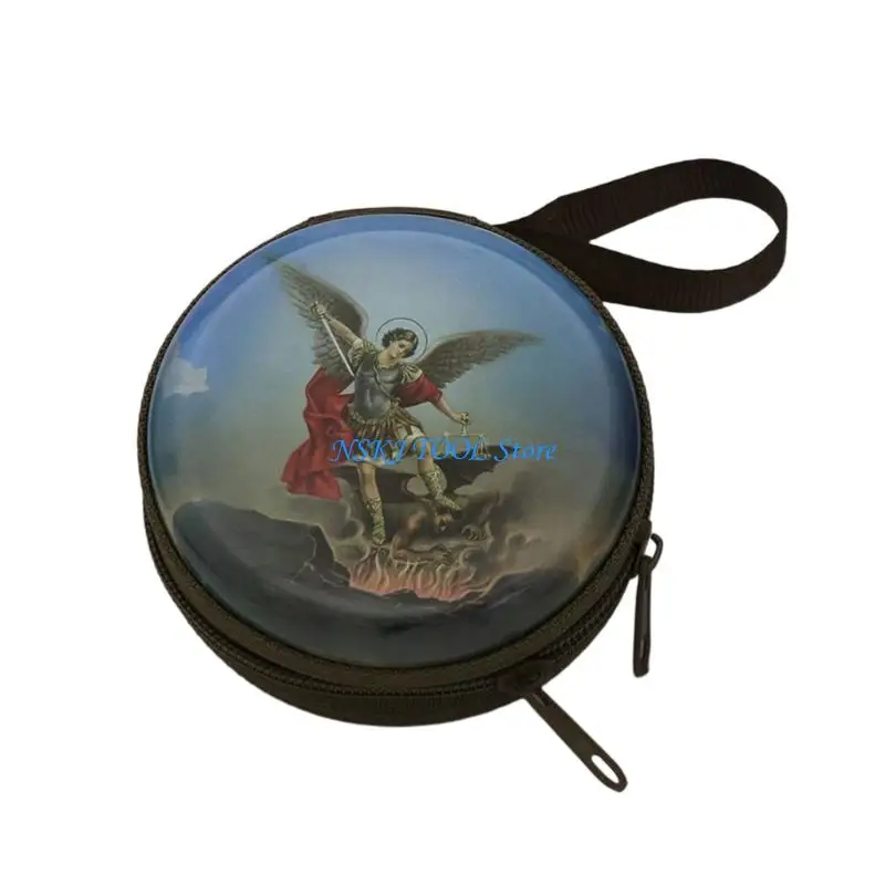 L8RC Catholic Rosary Religious Jewelry Storage Box Rosary Prayer Bag with Zippers Closures Coin Purses for Earrings