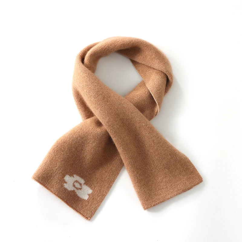 

100% cashmere small scarf with flower pattern fashionable/versatile knitted scarf autumn/winter new warm perforated cross neck