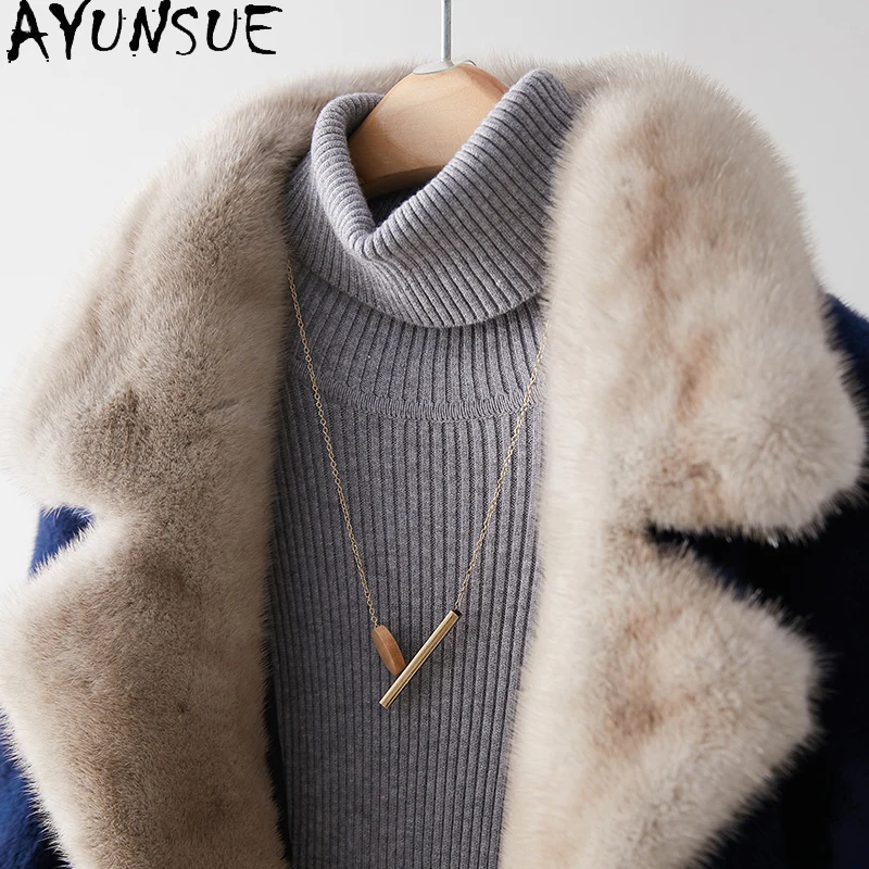 AYUNSUE Luxury Natural Mink Fur Coat Women Clothes Real Fur Coats Woman Zipper New in Outerwears Winter Jacket Шуба Женская
