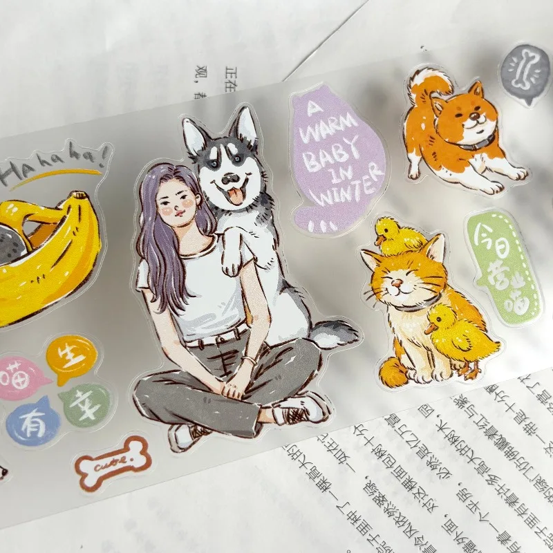 

Adorable Pet Fun Times Die Cut PET Washi Tapes Craft Supplies DIY Scrapbooking Card Making Decorative Plan Sticker