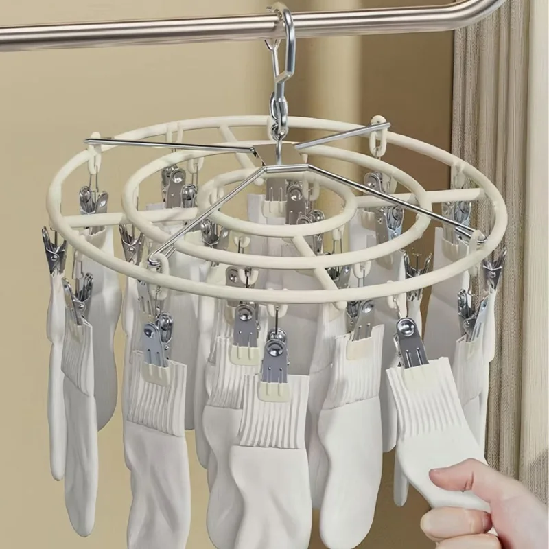 20-Clips Heavy Duty Laundry Hanger - Stainless Steel Windproof Non-Slip Multi-Clip Drying Rack for Socks Underwear Bras