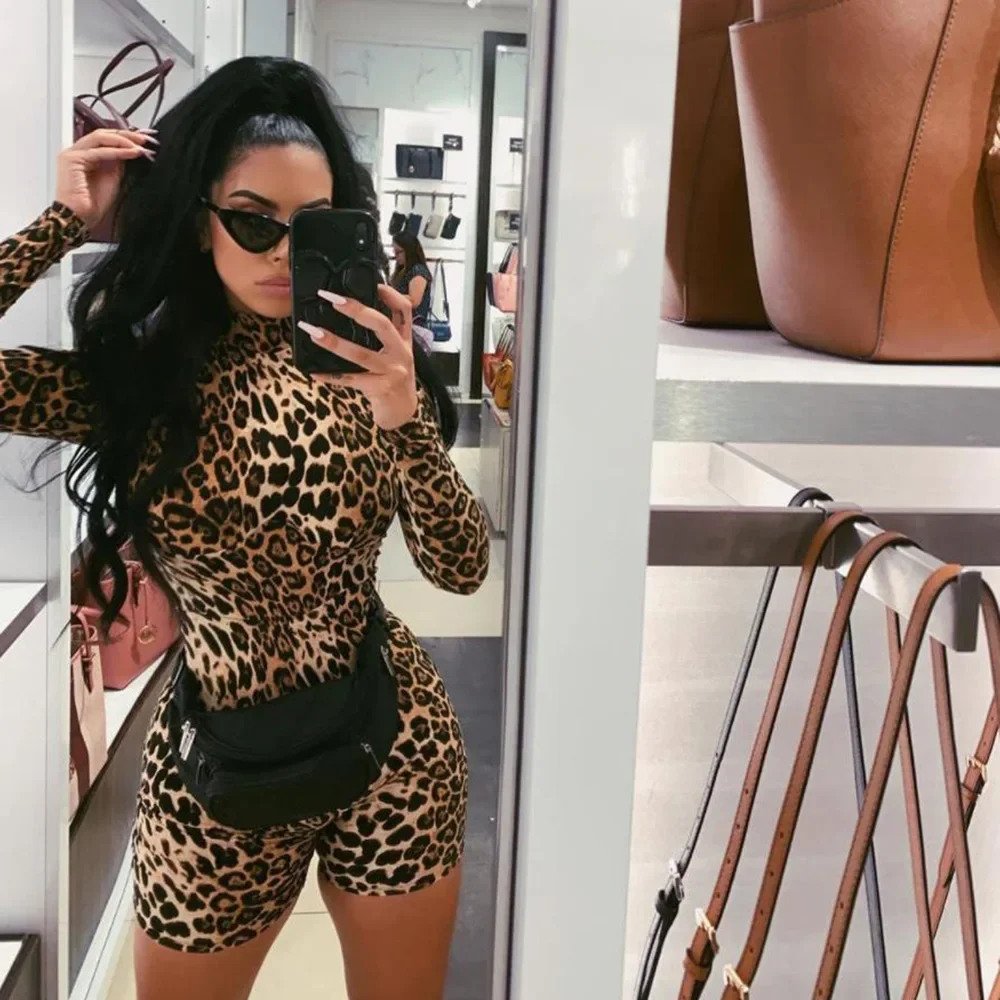 BKLD Autumn Leopard And Tiger Print Sexy Bodycon Jumpsuits for Women High Collar Bandage Overalls Female Party Club Clothes New