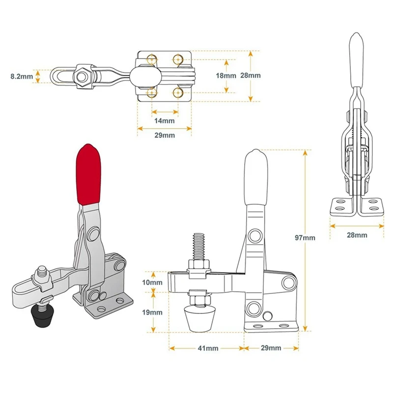 عمودي الإفراج السريع تبديل المشبك ، القدرة القابضة ، ث المطاط طرف الضغط ، وسهلة الاستخدام ، والفضة ، 102B - 220 Ibs ، 4 قطعة
