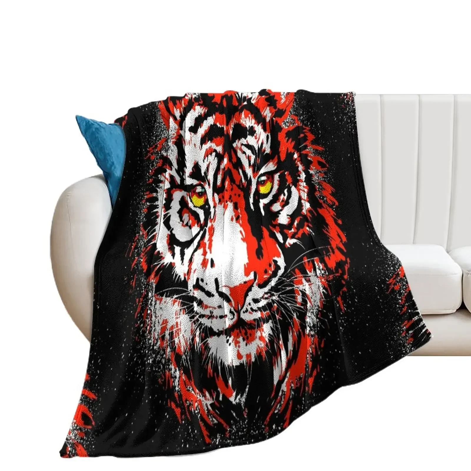 

Red Tiger Head - Realistic Tiger Eyes Throw Blanket Plaid Luxury Throw Bed Single Blankets